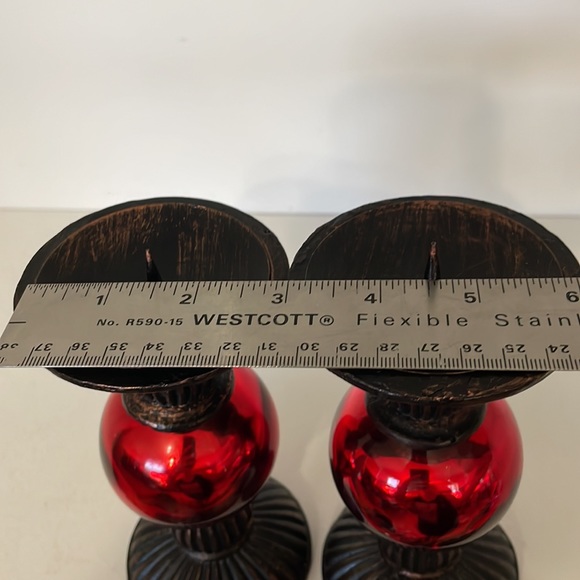 Candle Sticks Rustic with Red Reflective Ball Globe Felt Bottoms - Picture 4 of 6